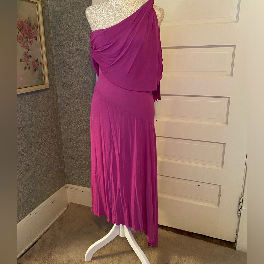 Vintage Phyllis Sues fuschia purple one shoulder asymmetrical disco dress sz S